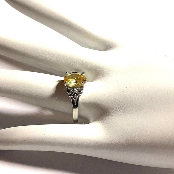 Sterling Silver Fleur de Lis Solitaire Ring Size 7 Canary Yellow Cubic Zirconia - Picture 4 of 10